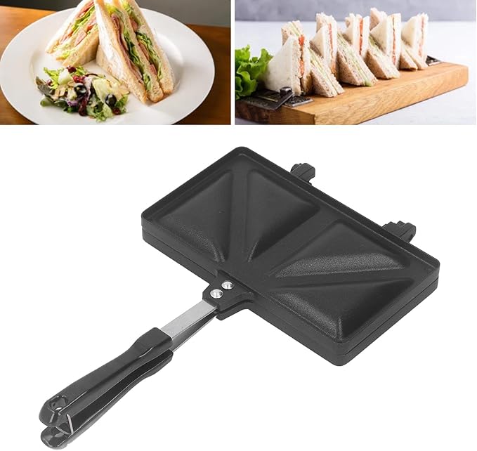 Hot Sandwiches Maker, Grilled Sandwiches and Panini Maker Pan Stovetop Toasted with Handle Non-Stick Double Sided Frying Pan for Home Kitchen(Black)
