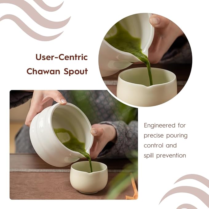 Matcha Whisk Set - Ceramic Bowl, Bamboo Whisk with Holder, Storage Canister, Sifter, Schima Spoon with Rest, Tea Towel - 8 Pcs Complete Kit for Traditional Matcha and Modern Lattes (White)
