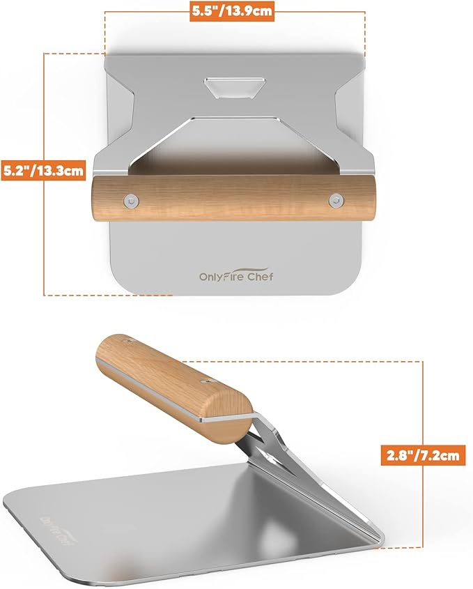 Onlyfire 5.5 Inch Burger Smasher, 304 Stainless Steel Square Burger Press with Wooden Handle for Flat Top Griddle Grill, Great for Cooking Bacon, Sandwiches, Meat, Steak