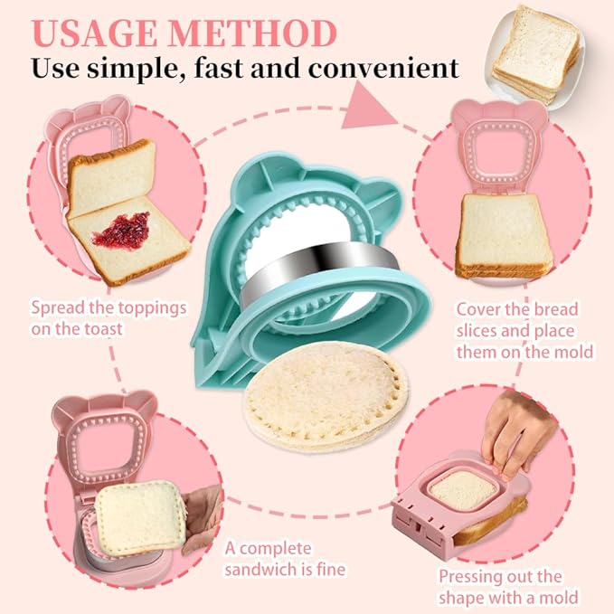 Sandwich Cutter and sealer Set,Square&Round Sandwich Maker with Seal Edge for Homemade sandwich Snacks Lunchbox Bento Box