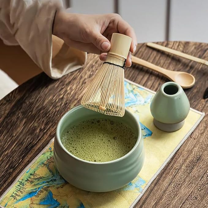 Sisher Matcha Whisk Set,Matcha Set Whisk and Bowl,Japanese Tea Set (5pcs) Includes Matcha Bowl, Matcha Whisk and Holder, Bamboo Scoop, Scoop Rest and Sifter Matcha kit for Matcha Lovers (Green)