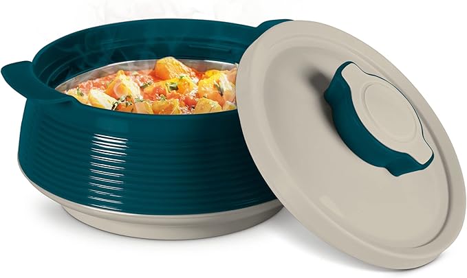 Milton Casserole for hot food, Double walled insulated inner Stainless Steel hot pot with lid, Serving box for food and roti, insulated serving bowl with lid, Set of 3 Venice, Marble Green