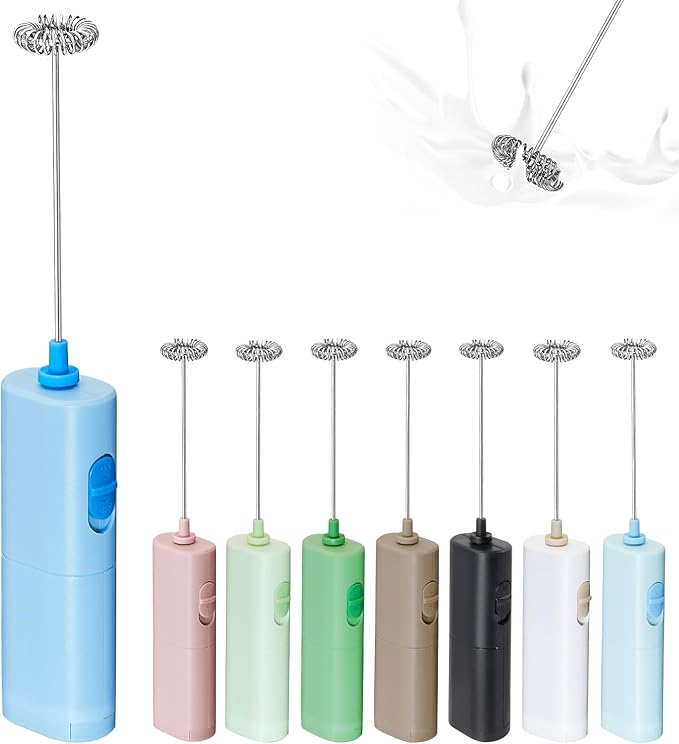 Powerful Electric Milk Frother, Battery Operated Drink Blender, Foam Maker Mixer, Milk Frother Handled for Coffee, Latte, Matcha, Protein Powder (Blue)