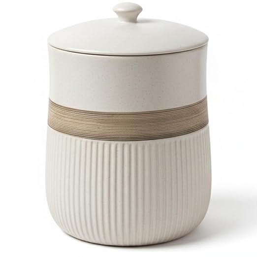 Escenzy Premium White Bathroom Trash Can with Lid 5L | 7" x 10" | Decorative Small Garbage Can | Luxury Ceramic Waste Basket for Bathroom, Bedroom, Kitchen, Hotels or Living Room Decor | Ideal Gift