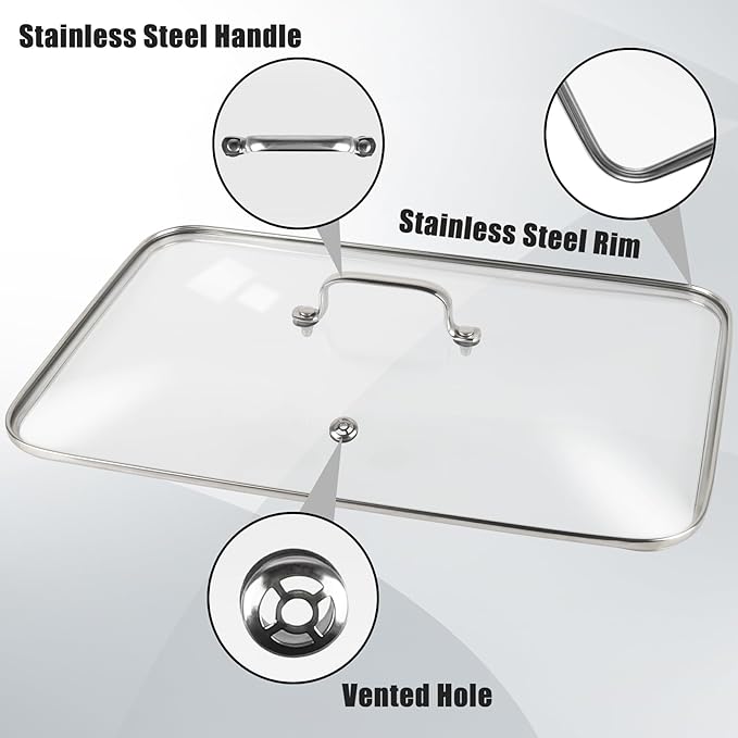 Vayepro Griddle Glass Lid for Lodge 10.62-inch x 16.14-inch Cast Iron Rectangular Reversible Grill/Griddle, Clear Pot Cover Accessories, Glass Basting, Keep Warm and Prevent Splashing