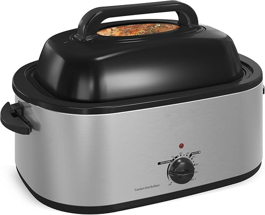 Roaster Oven 22Qt, Multifunctional Electric Roaster Oven for Turkey Meats Bread Soup Sauce, Fast-Cooking Turkey Roaster with Self-Basting Lid, Removable Pan and Rack, Stainless Steel