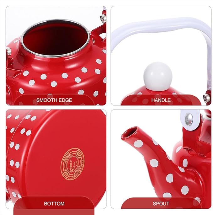 Hemoton Vintage Red Enamel Tea Kettle - 1.8L Stovetop Whistling Kettle for Brewing Tea and Coffee Ideal for Home and Holiday Gatherings