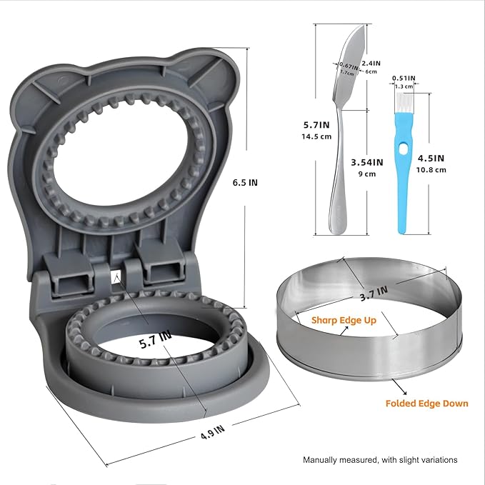 Sandwich Cutter and Sealer - 3.7" Circle & Square Pocket Sandwich Maker, Intuitive & Easy-to-Use for Boys &Girls, Perfect for Breakfast & Lunchboxes (Gray, Round)
