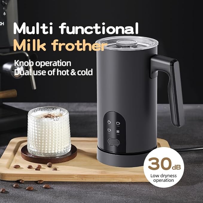Milk Frother, 4-in-1 Milk Frother and Steamer, 13.5oz/400ml Automatic Hot and Cold Foam Maker and Milk Warmer, Electric Frother for Coffee, Latte, Cappuccino, Macchiato, Matcha(Black)