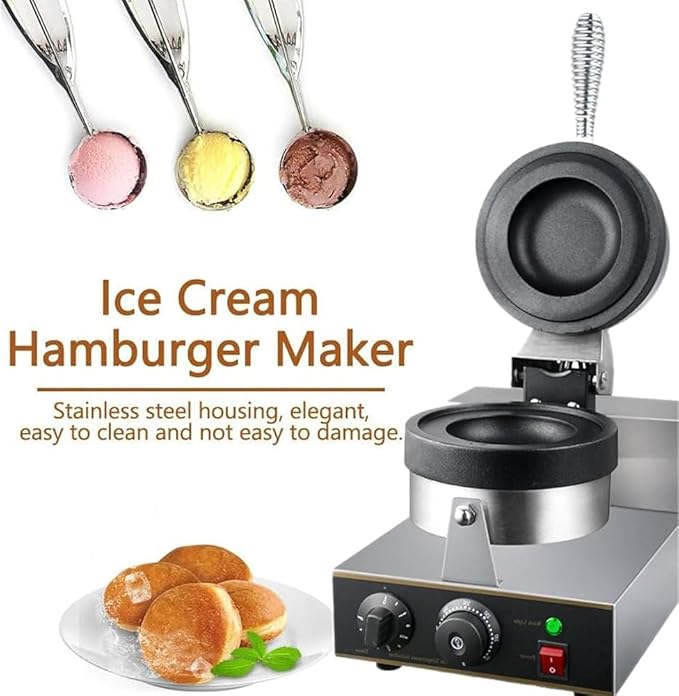Non-Stick Commercial Hamburger Press - Electric Panini Maker with Adjustable Temperature 50-300℃ - Ideal for Waffles, Ice Cream Sandwiches & Grilled Burgers