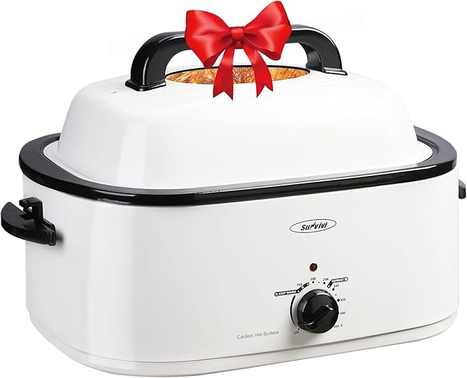 Roaster Oven, Electric Roaster Oven with Viewing Lid, Large Roaster with Removable Pan & Rack, Turkey Roaster with Unique Defrost/Warm Function, Stainless Steel, Sliver, 24QT
