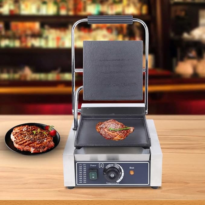Commercial Griddle Sandwich Maker, 1800w Electric Stainless Steel Sandwich Maker, Smooth Flat Surface Countertop Panini Press for Hamburgers, Steaks, Bacon
