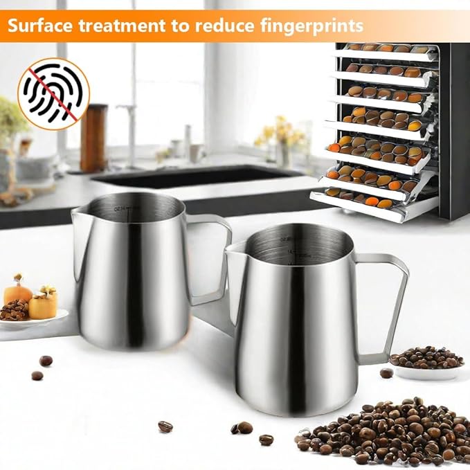 Stainless Steel Milk Frothing Pitcher 14oz, Espresso Milk Frother Cup 400ml Milk Steaming Pitcher with Measurement Scale, Latte Art Pitcher, steamer cup