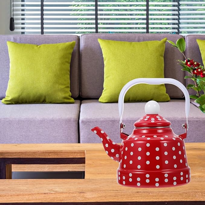Hemoton Vintage Red Enamel Tea Kettle - 1.8L Stovetop Whistling Kettle for Brewing Tea and Coffee Ideal for Home and Holiday Gatherings