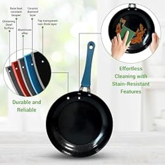 NutriChef 11 Pc Pots and Pans Set Non Stick Cookware with Ceramic Coating, Ergonomic Handles, Induction Ready, Includes Saucepan, Dutch Oven, Large & Small Fry Pans, Royal Blue
