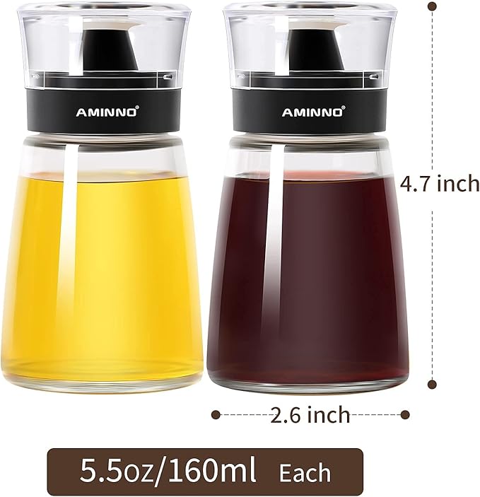 5.5oz Oil and Vinegar Cruets 2 Pack Glass Oil Dispenser Bottles for Cooking Leakproof and Drip Free Spouts