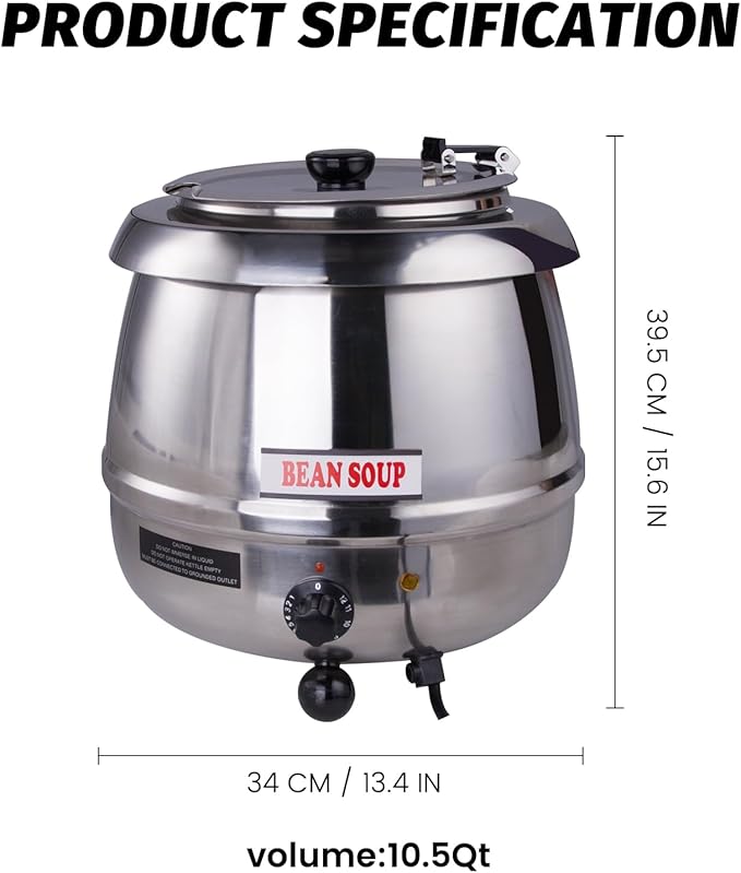 10.5Qt Soup Warmers Commercial Soup Kettle Warmer with Hinged Lid and Detachable Stainless Steel Pot, Food Warmer for Parties, Buffet - Silver