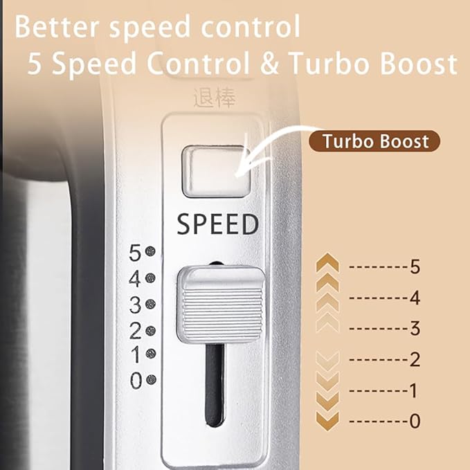 Hand Mixer Electric 5 Speed Kitchen Hand Held Mixer with Turbo Boost,Stainless Steel Performance Hand Mixer Includes 6 Attachments for Easy Whipping Dough, Cream, Cake