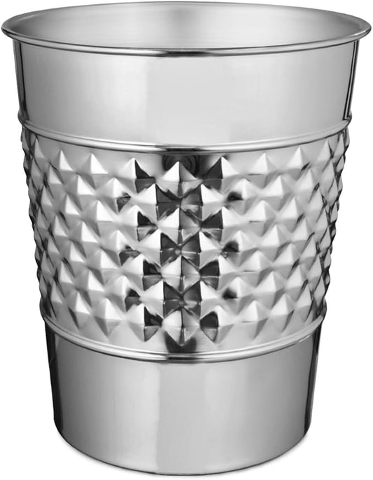 Monarch Abode Nickel Chrome Handcrafted Geometric Embossed Metal Wastebasket for Home, Decorative Waste Basket, Modern Bathroom Garbage Can, Durable & Decorative Trash Bin, Nickel Chrome Trash Can