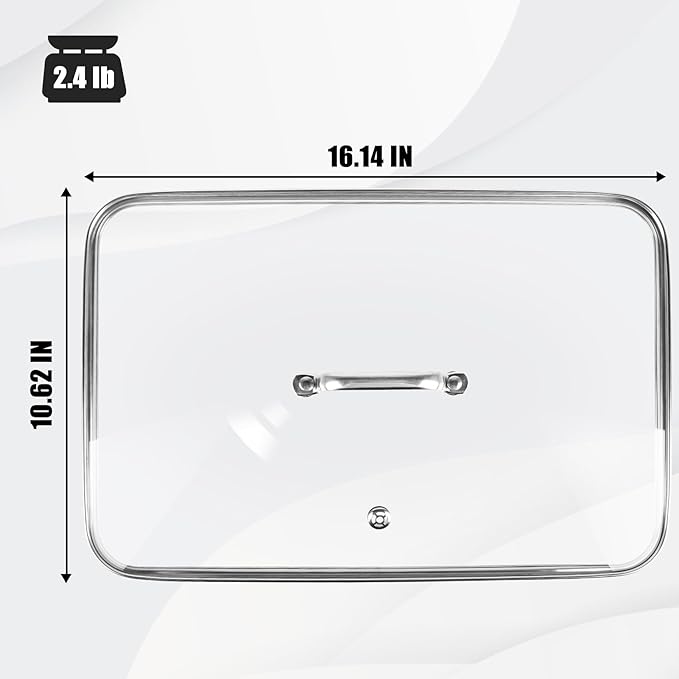 Vayepro Griddle Glass Lid for Lodge 10.62-inch x 16.14-inch Cast Iron Rectangular Reversible Grill/Griddle, Clear Pot Cover Accessories, Glass Basting, Keep Warm and Prevent Splashing