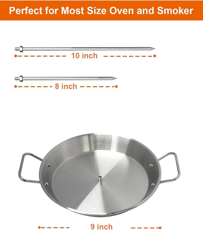BBQ Vertical Skewer Pan Gyro Spit Shawarma Stand for oven, Al Pastor Skewer for Grill, El Pastor Hack for Tacos Al Pastor Chicken, Brazilian, Stainless Steel, with 8",10" stick