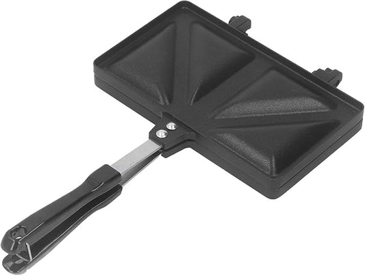 Hot Sandwiches Maker, Grilled Sandwiches and Panini Maker Pan Stovetop Toasted with Handle Non-Stick Double Sided Frying Pan for Home Kitchen(Black)