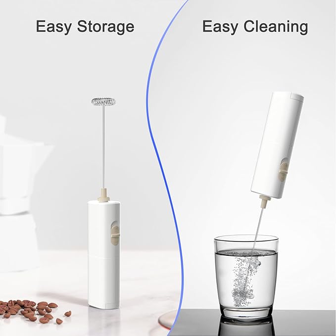 Powerful Electric Milk Frother, Battery Operated Drink Blender, Foam Maker Mixer, Milk Frother Handled for Coffee, Latte, Matcha, Protein Powder (White)
