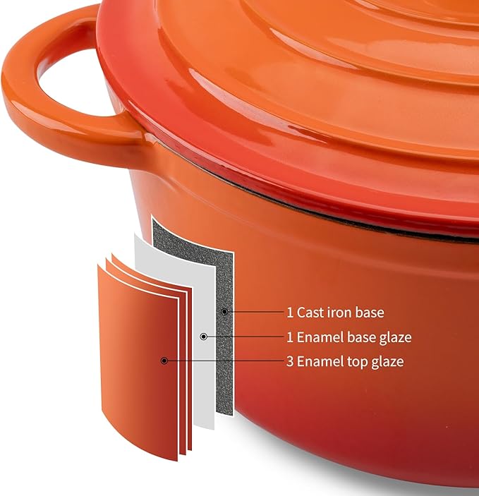 Enameled Cast Iron Dutch Oven Pot with Lid Heavy-Duty Cookware for Bread Baking, Braising, Stews, Roasting,7QT，orange