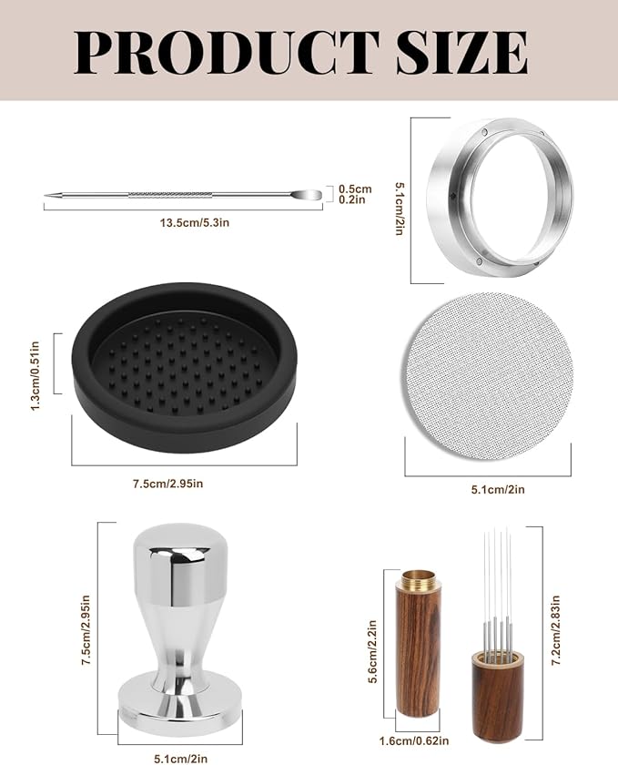 51mm Espresso Accessories Kit, Coffee Distributor and Tamper Leveler, WDT Tool and Dosing Funnel Set, Puck Screen & Tamper Mat,Fits 51 mm Espresso Machines and Portafilters