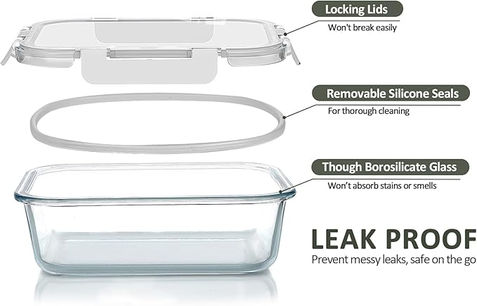 M MCIRCO [10-Pack,22 Oz Glass Meal Prep Containers,Glass Food Storage Containers with lids,Glass Lunch Containers,Microwave, Oven, Freezer and Dishwasher, White