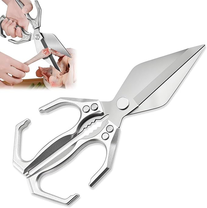 Multifunctional Heavy-Duty Kitchen Shears, Heavy Duty Kitchen Scissors for Food with Ergonomic Handle,Stainless Steel Culinary Shears for Chicken Meat Seafood Bone Cutting,Cooking Accessories(Sliver)
