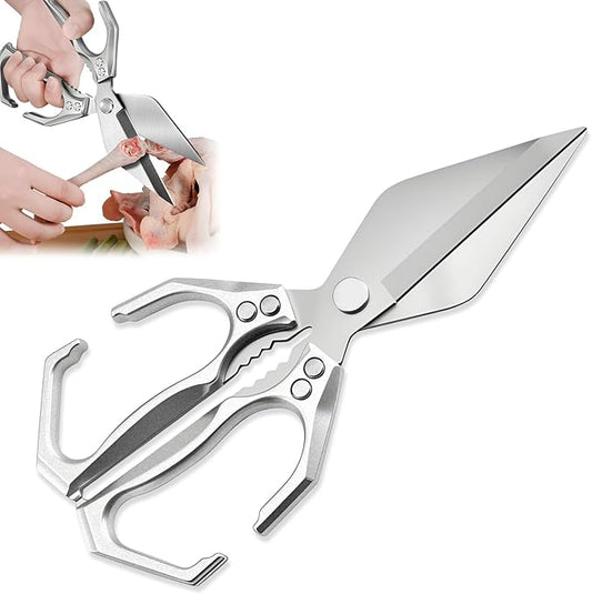 Multifunctional Heavy-Duty Kitchen Shears, Heavy Duty Kitchen Scissors for Food with Ergonomic Handle,Stainless Steel Culinary Shears for Chicken Meat Seafood Bone Cutting,Cooking Accessories(Sliver)
