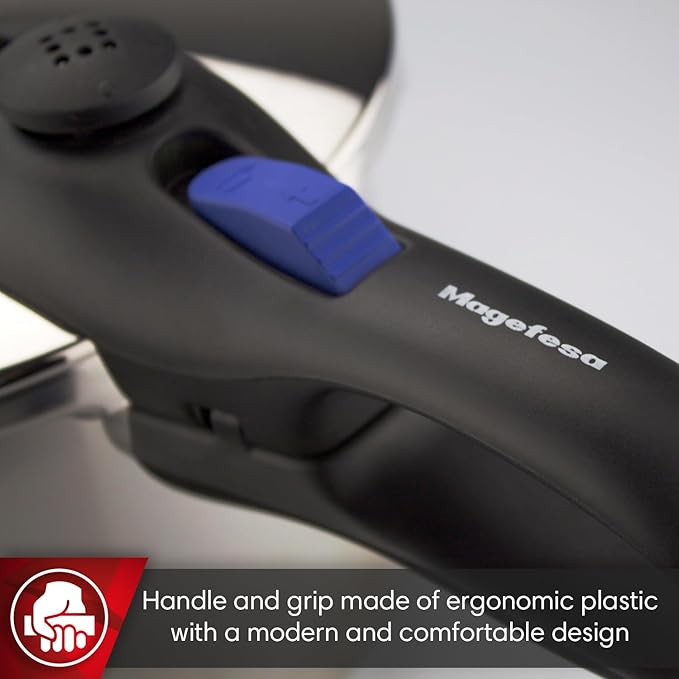 MAGEFESA Favorit 8 Qt Pressure Cooker – Easy-to-Use Fast Cooking Pot, 18/10 Stainless Steel, Induction Compatible, Even Heat Distribution, Works on All Stovetops