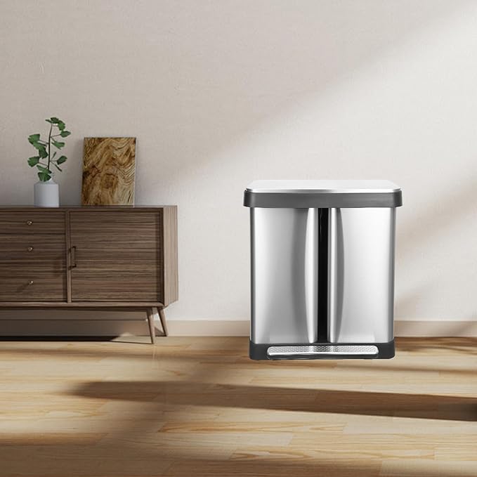 Garvee 19 gal Dual Compartment Trash Can, Stainless Steel Kitchen Garbage Can, 2 x 36 L Two Compartment Trash Bin with Soft-Close Lid and Foot Pedal for Kitchen Home Office