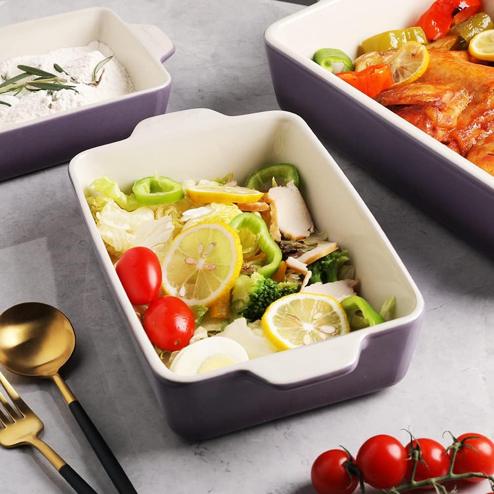 Sweejar Ceramic Bakeware Set, Rectangular Baking Dish for Oven Lasagna Pans for Cooking, Kitchen, Cake Dinner, Banquet and Daily Use, 11.8 x 7.8 x 2.76 Inches of Casserole Dishes (Gradient Purple)
