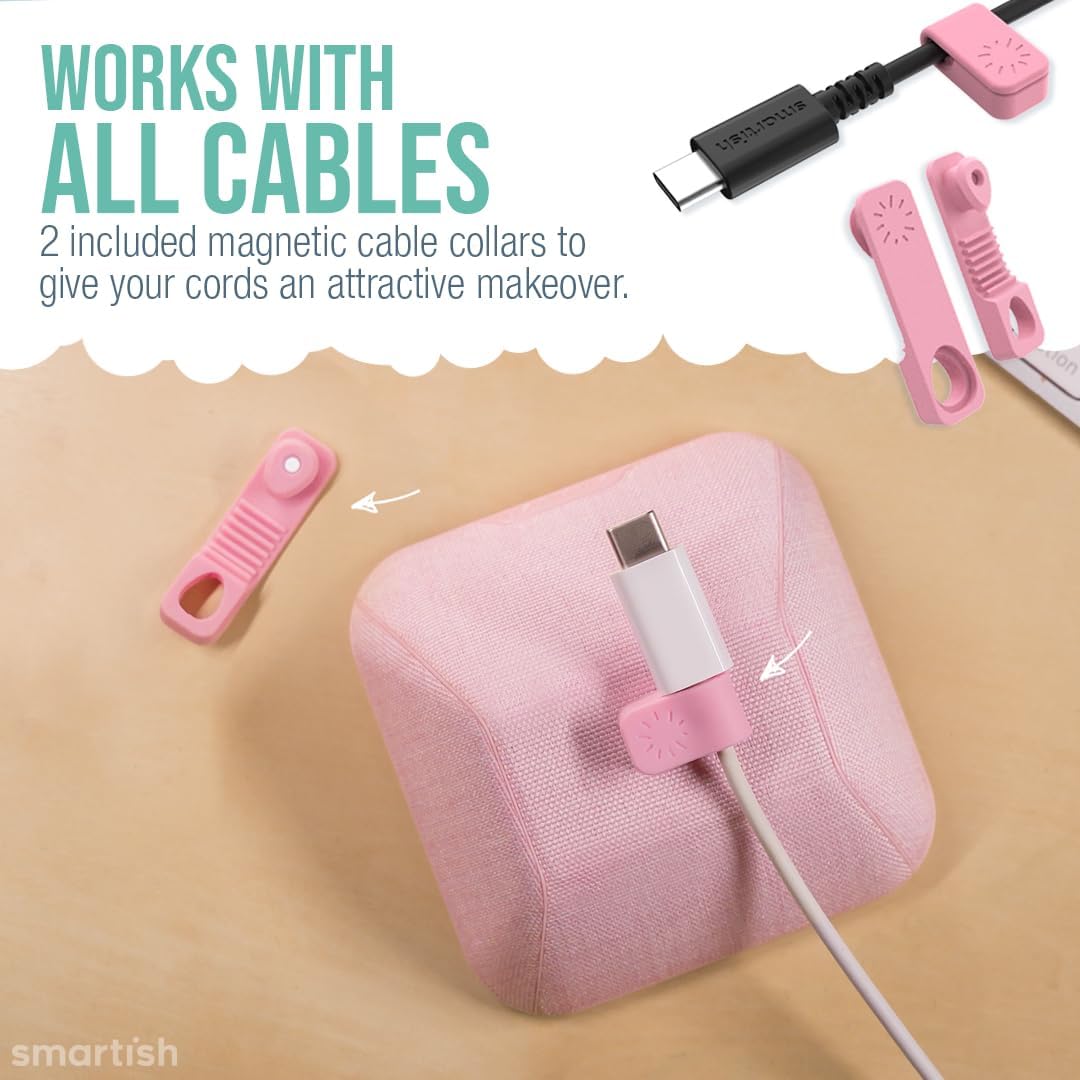 Smartish® Magnetic Cord Holder - Cable Wrangler Organizer with Magnet Clips for Charger Management on Desktop, Nightstand, or Side Table for All Cables, USB-C, Lightning Cables - I'm Blushing