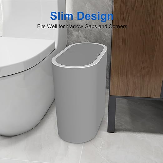 Naisu 15 Liter Rectangular Plastic Trash Can Wastebasket with Press Type Lid,4 Gallon Slim Plastic Trash Bin, Trash Can Waste Bins for Bedroom, Bathroom, Office, Kitchen,Powder Room（Assorted）