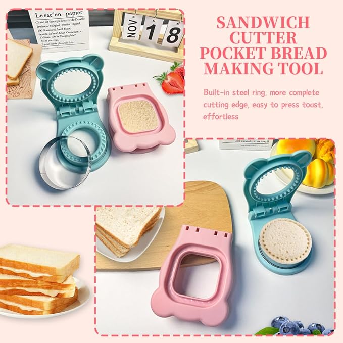 Sandwich Cutter and sealer Set,Square&Round Sandwich Maker with Seal Edge for Homemade sandwich Snacks Lunchbox Bento Box