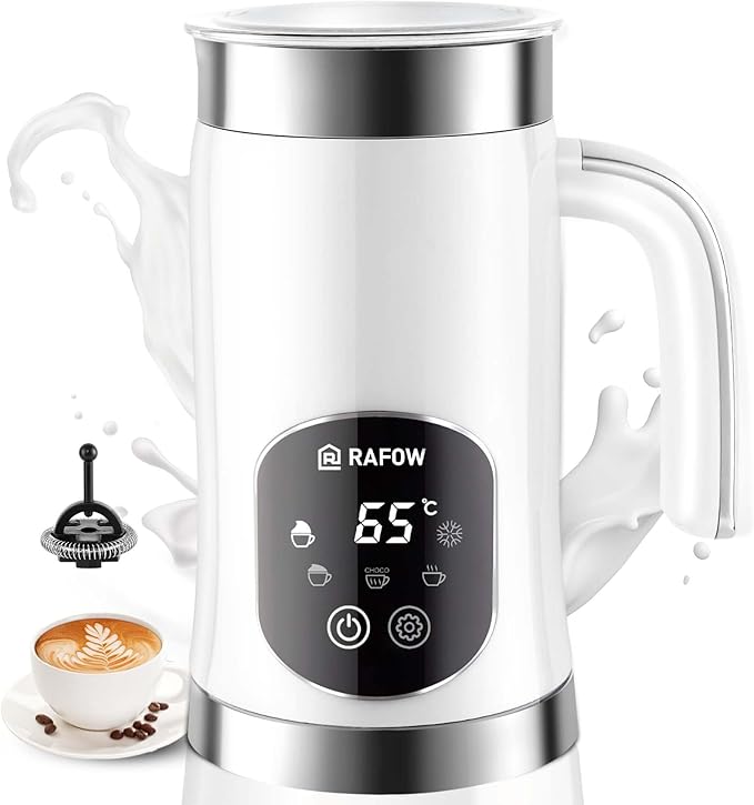 5-in-1 Milk Frother and Steamer - Upgraded Automatic Milk Steamer 11.8oz Hot & Cold Foam Maker and Milk Warmer with LED Display Touch Screen & Two Whisks for Latte,Cappuccinos,Silent Working,120Volts