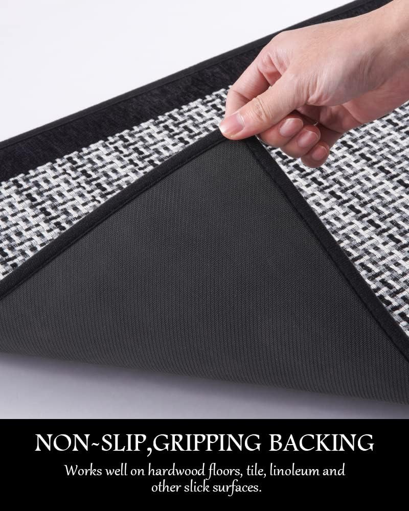 PADOOR Kitchen Mats for Floor, Kitchen Rugs Non Slip Washable, Rubber Backed Kitchen Runner Super Absorbent Kitchen Floor Mat Sink Rug, 20”x32” Black