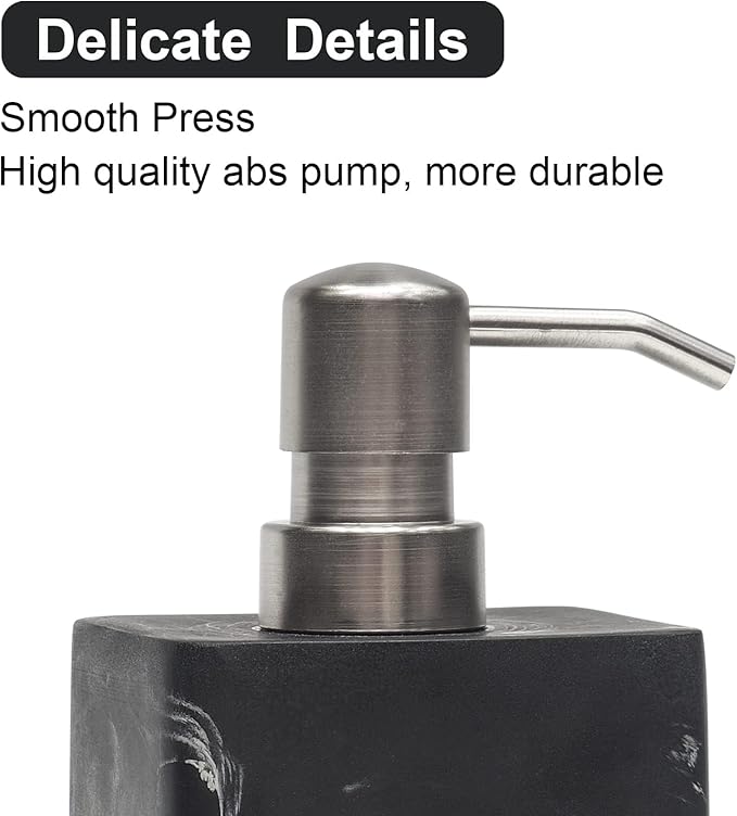 2Pcs Hand Soap Dispenser Sets for Bathroom Countertop,Refillable Marble Texture Resin Stone Liqiud Dish Soap Dispenser for Kitchen Sink-15 Oz/445ml (Black&White)