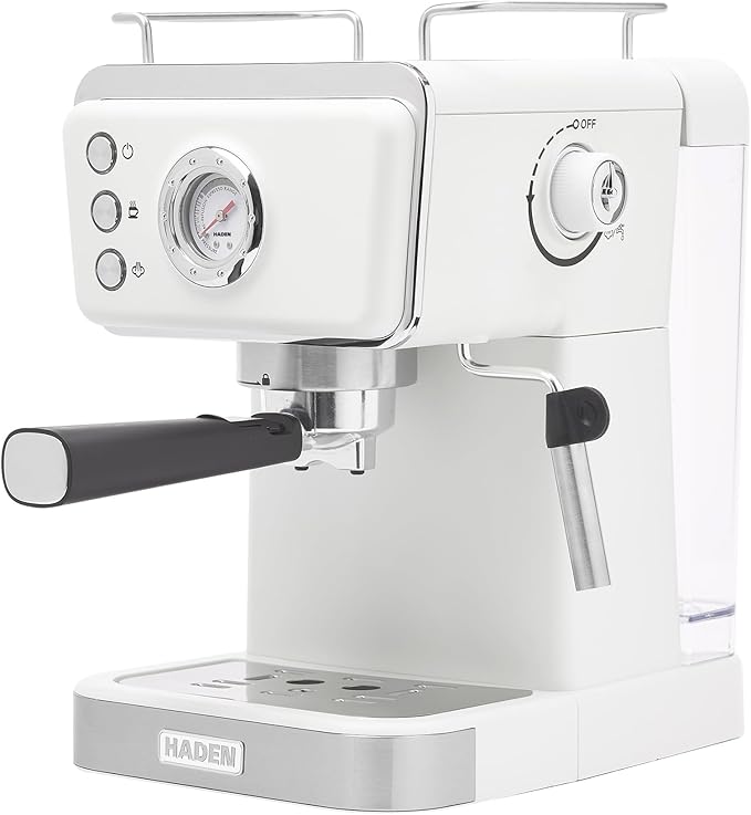 HADEN Barista Brew Espresso Coffee Machine, Stainless Steel Espresso Maker with Milk Frother and Steamer Function and 1.5L Water Tank, Ivory & Copper