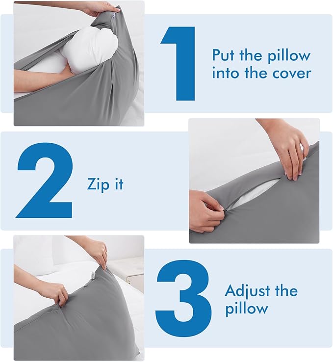 Avolare Cooling Pillow Cases, Arc-Chill Q-max>0.5 Body Pillowcases for Hair Skin and Hot Sleepers, Soft Silky 20" x 54" Summer Long Pillow Cover with Zipper 1 Pack - Grey