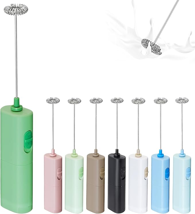 Powerful Electric Milk Frother, Battery Operated Drink Blender, Foam Maker Mixer, Milk Frother Handled for Coffee, Latte, Matcha, Protein Powder (Green)