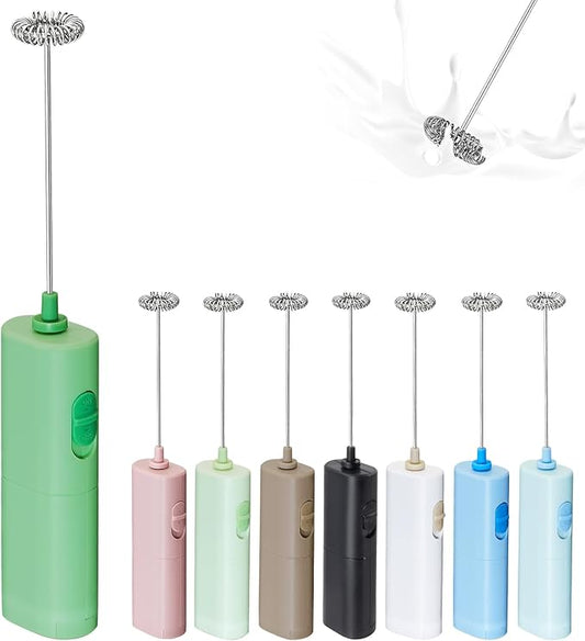 Powerful Electric Milk Frother, Battery Operated Drink Blender, Foam Maker Mixer, Milk Frother Handled for Coffee, Latte, Matcha, Protein Powder (Green)