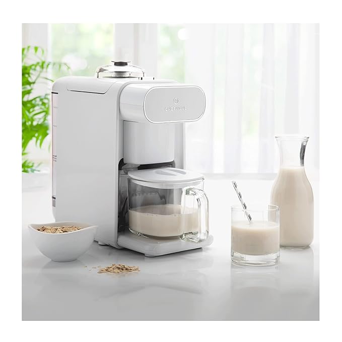ChefWave Milkmade Non-Dairy Milk Maker – 6-in-1 Plant-Based Milk Machine for Almond, Oat, Soy, Cashew, Coconut & Macadamia – No Soaking, Auto-Clean, Delay Start, Glass Pitcher – Silver/Black