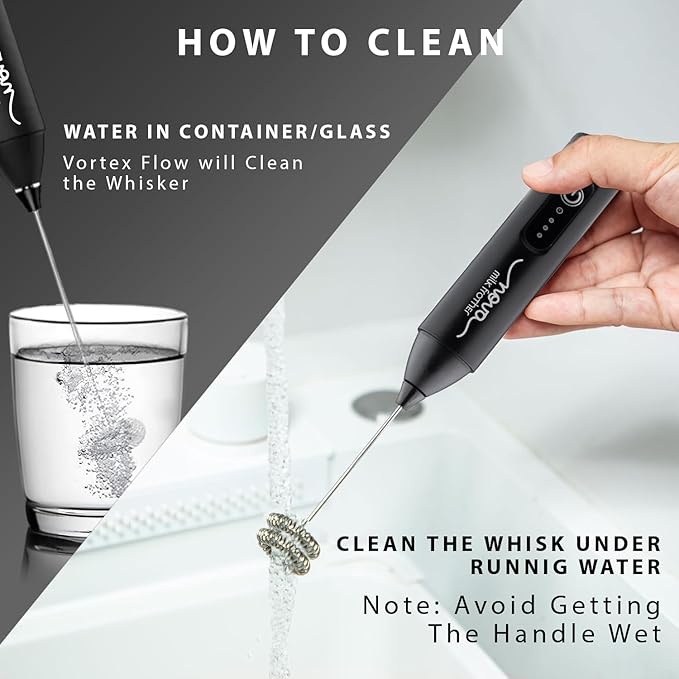 Milk Frother for Coffee, Rechargeable Electric Handheld Frother Wand with Dual Whisk, 3 Speed Settings, Fast Recharge, Powerful Motor, Handheld Mixer Electric 1 Year Warranty