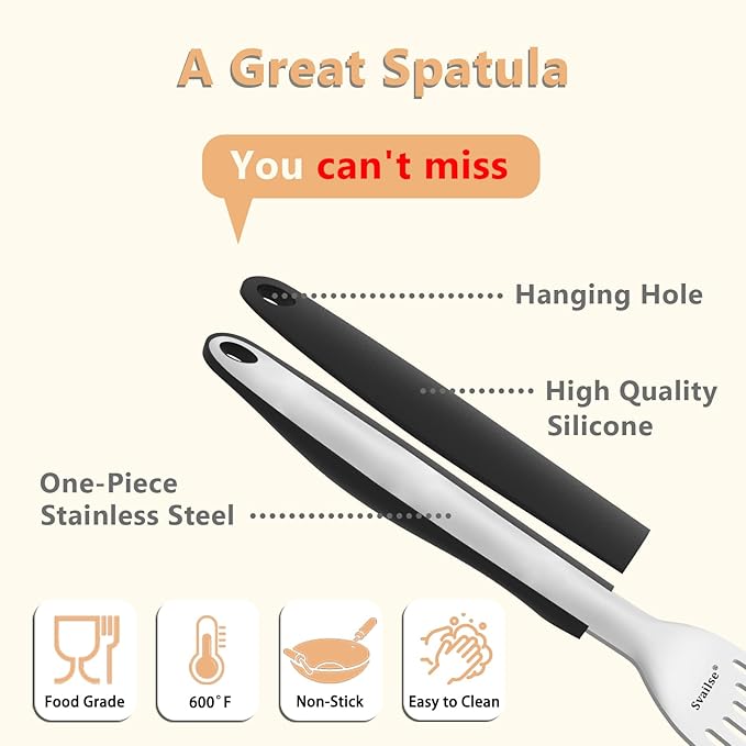 Fish Spatula Stainless Steel, Metal Spatula for Cast Iron Skillet, Slotted Turner with Silicone Handle for Cooking, Grilling, Flipping, Egg, Cookie, Pancake and Burger (Small, 11.7 Inch)