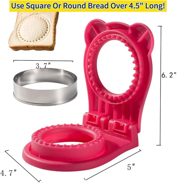 Uncrustable Sandwich Maker,Sandwiches Pocket Circle Shape 3.7Inch Sandwich Cutter and Sealer,Sandwich Cutter for Kids Breakfast and lunchboxes (Rose Red)