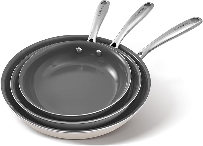 Cookware Set Nonstick Frying Pans, 8,9.5,11 inches Ceramic Non Stick Skillets, Egg Fry Pans for Cooking,PTFE,PFOA,PFAs Free,Oven&Dishwasher Safe,Ash Grey